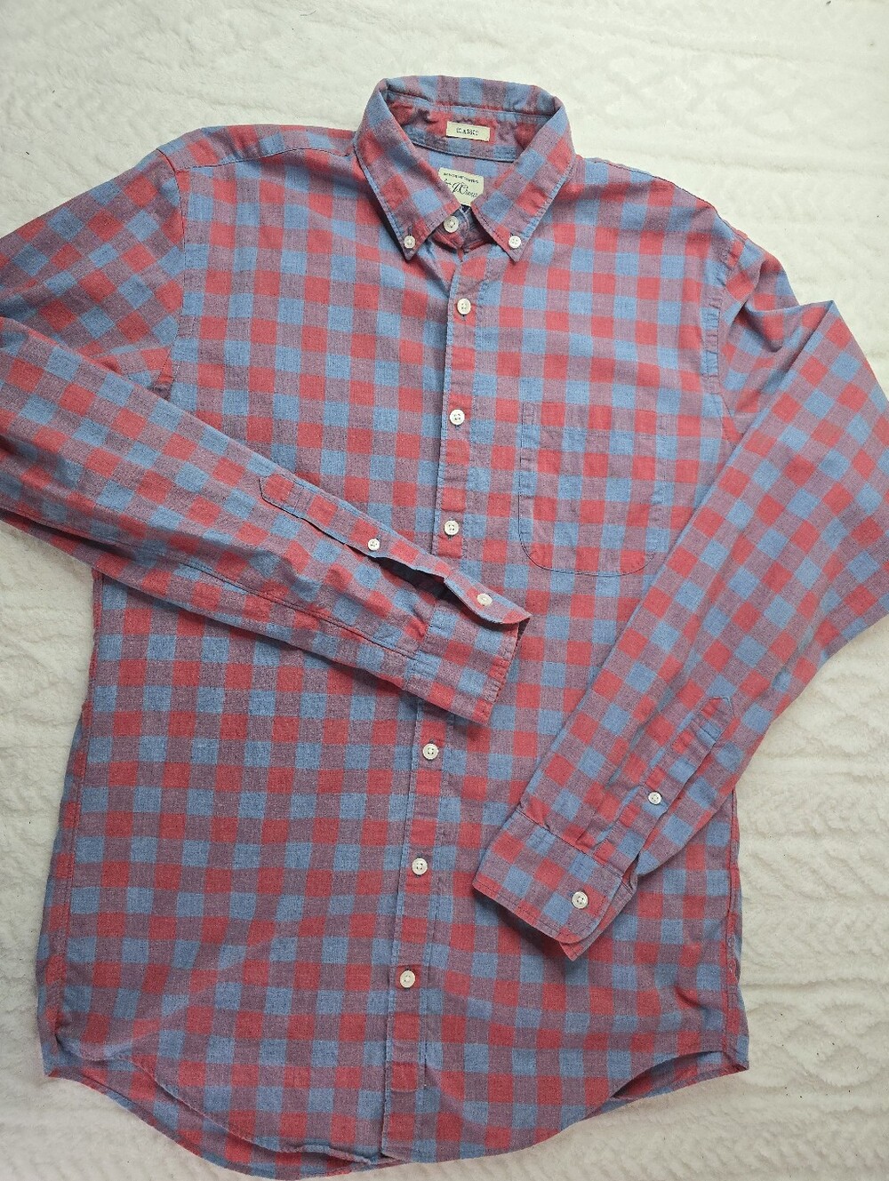 J. Crew Classic Fit Button Down Shirt Red Blue Gingham Check Long Sleeve MT